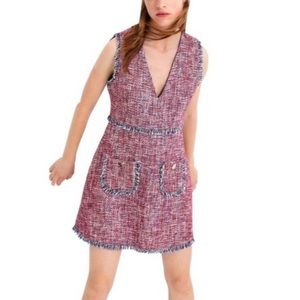 Zara tweed dress v-neck w/ pockets